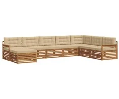 Lauko sofos komplektas su pagalve 8 pcs Natūralus ir bežinis