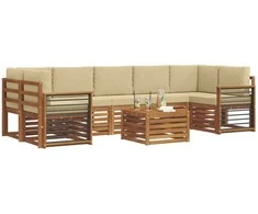 Lauko sofos komplektas su pagalve 8 pcs Natūralus ir bežinis
