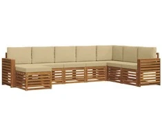 Lauko sofos komplektas su pagalve 8 pcs Natūralus ir bežinis