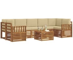 Lauko sofos komplektas su pagalve 8 pcs Natūralus ir bežinis