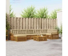 Sofa Lauko sofos komplektas su pagalve 8 pcs Natūralus ir bežinis