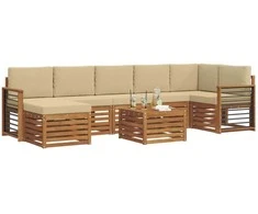 Lauko sofos komplektas su pagalve 8 pcs Natūralus ir bežinis