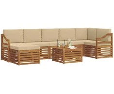 Lauko sofos komplektas su pagalve 8 pcs Natūralus ir bežinis