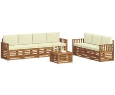 Sofų komplektai su pagalve 8 pcs Natūralus ir grietinėlė