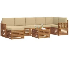 Lauko sofos komplektas su pagalve 8 pcs Natūralus ir bežinis