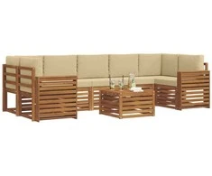Lauko sofos komplektas su pagalve 8 pcs Natūralus ir bežinis
