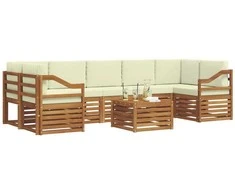 Lauko sofos komplektas su pagalve 8 pcs Natūralus ir grietinėlė
