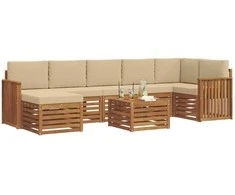 Lauko sofos komplektas su pagalve 8 pcs Natūralus ir bežinis