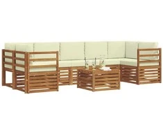 Lauko sofos komplektas su pagalve 8 pcs Natūralus ir grietinėlė