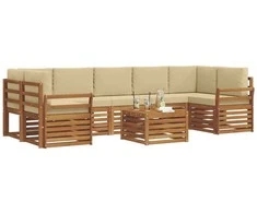 Lauko sofos komplektas su pagalve 8 pcs Natūralus ir bežinis