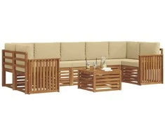 Lauko sofos komplektas su pagalve 8 pcs Natūralus ir bežinis