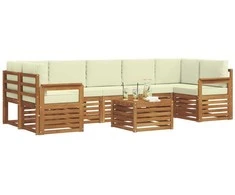 Lauko sofos komplektas su pagalve 8 pcs Natūralus ir grietinėlė