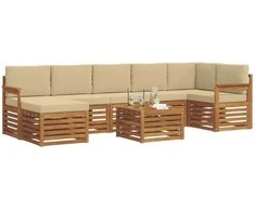 Lauko sofos komplektas su pagalve 8 pcs Natūralus ir bežinis