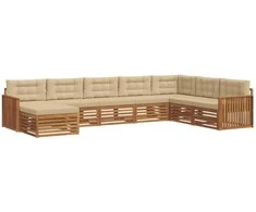Lauko sofos komplektas su pagalve 8 pcs Natūralus ir bežinis
