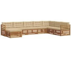 Lauko sofos komplektas su pagalve 8 pcs Natūralus ir bežinis