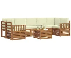 Lauko sofos komplektas su pagalve 8 pcs Natūralus ir grietinėlė