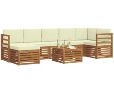 Lauko sofos komplektas su pagalve 8 pcs Natūralus ir grietinėlė
