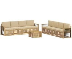 Sofų komplektai su pagalve 9 pcs Balta ir kreminė Poliesteris