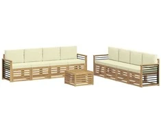 Sofų komplektai su pagalve 9 pcs Balta ir kreminė Poliesteris