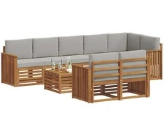 Sofų komplektai su pagalve 9 pcs Natūrali ir šviesiai pilka