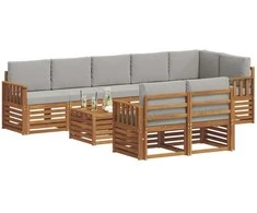 Lauko baldų komplektas Sofų komplektai su pagalve 9 pcs Natūrali ir šviesiai pilka