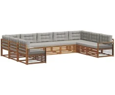 Lauko sofos komplektas 9 pcs Natūrali ir šviesiai pilka