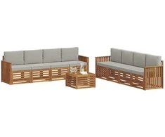Lauko baldų komplektas Sofų komplektai su pagalve 9 pcs Natūrali ir šviesiai pilka