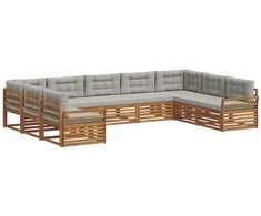 Lauko sofos komplektas 9 pcs Natūrali ir šviesiai pilka
