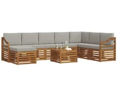 Lauko sofos komplektas 9 pcs Natūrali ir šviesiai pilka