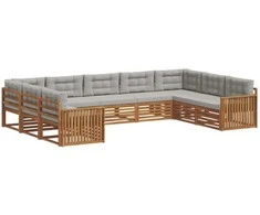 Lauko sofos komplektas 9 pcs Natūrali ir šviesiai pilka