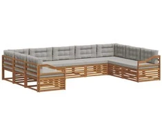 Lauko baldų komplektas Lauko sofos komplektas 9 pcs Natūrali ir šviesiai pilka