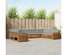 Lauko baldų komplektas Lauko sofos komplektas 9 pcs Natūrali ir šviesiai pilka