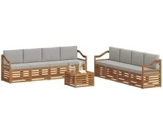 Lauko baldų komplektas Sofų komplektai su pagalve 9 pcs Natūrali ir šviesiai pilka