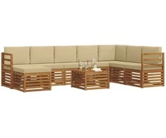 Lauko sofos komplektas su pagalve 9 pcs Natūralus ir bežinis