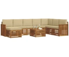 Lauko sofos komplektas su pagalve 9 pcs Natūralus ir bežinis