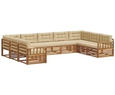 Lauko sofos komplektas su pagalve 9 pcs Natūralus ir bežinis