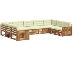 Lauko sofos komplektas su pagalve 9 pcs Natūralus ir grietinėlė