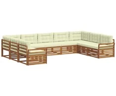 Lauko sofos komplektas su pagalve 9 pcs Natūralus ir grietinėlė