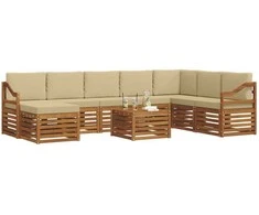 Lauko sofos komplektas su pagalve 9 pcs Natūralus ir bežinis