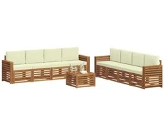 Lauko baldų komplektas Sofų komplektai su pagalve 9 pcs Natūralus ir grietinėlė
