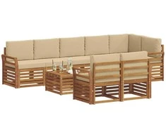 Lauko baldų komplektas Sofų komplektai su pagalve 9 pcs Natūralus ir bežinis
