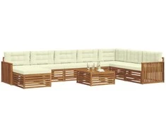 Sofa Lauko sofos komplektas su pagalve 9 pcs Natūralus ir grietinėlė