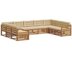 Lauko sofos komplektas su pagalve 9 pcs Natūralus ir bežinis