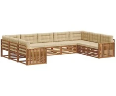 Lauko sofos komplektas su pagalve 9 pcs Natūralus ir bežinis