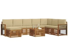 Lauko sofos komplektas su pagalve 9 pcs Natūralus ir bežinis