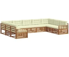 Lauko baldų komplektas Lauko sofos komplektas su pagalve 9 pcs Natūralus ir grietinėlė