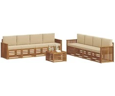 Lauko baldų komplektas Sofų komplektai su pagalve 9 pcs Natūralus ir bežinis