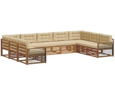 Lauko sofos komplektas su pagalve 9 pcs Natūralus ir bežinis