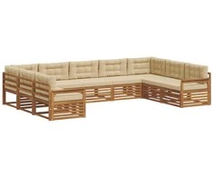 Lauko baldų komplektas Lauko sofos komplektas su pagalve 9 pcs Natūralus ir bežinis