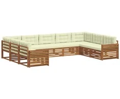Lauko sofos komplektas su pagalve 9 pcs Natūralus ir grietinėlė